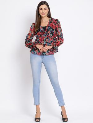overlap neck floral top - 17715201 - Standard Image - 4
