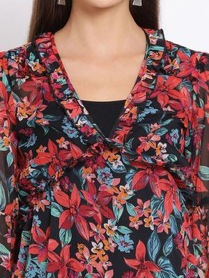 overlap neck floral top - 17715201 - Standard Image - 5