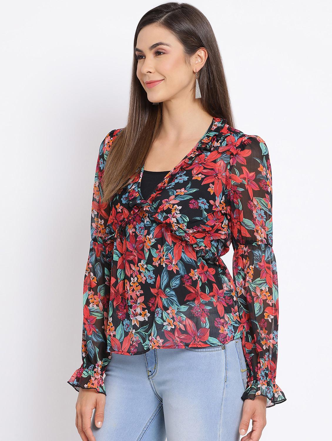 overlap neck floral top - 17715201 - Zoom Image - 2