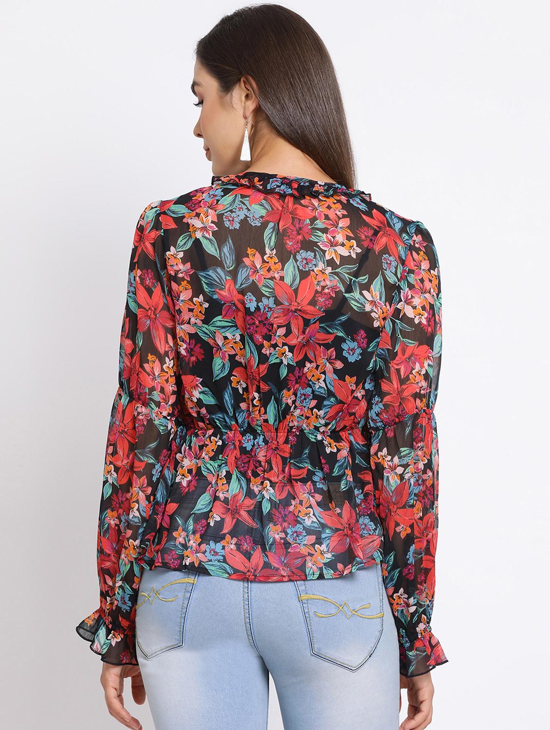 overlap neck floral top - 17715201 - Zoom Image - 3