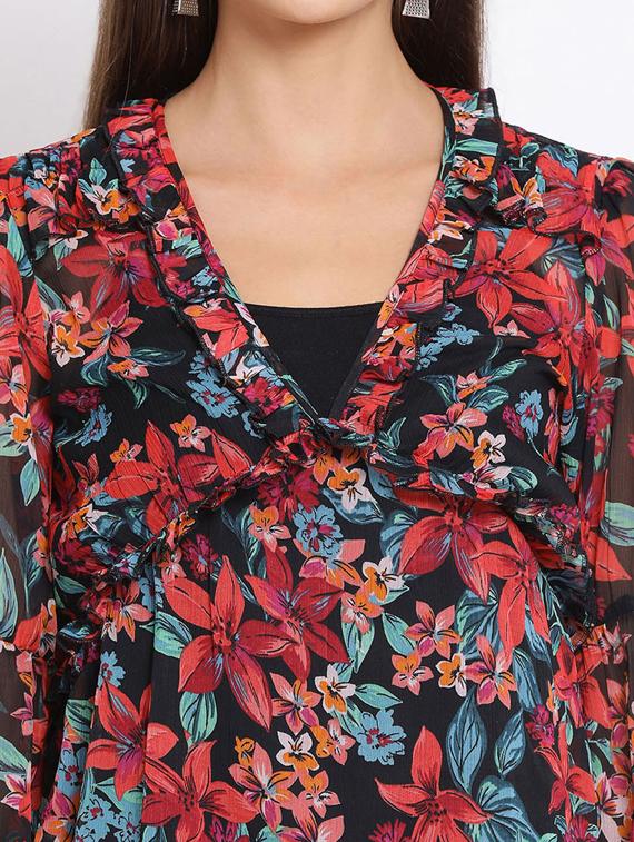 overlap neck floral top - 17715201 - Zoom Image - 5