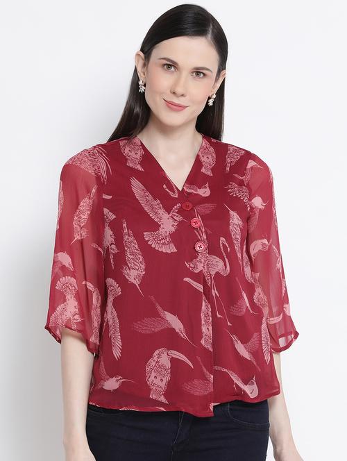 bell sleeved printed top - 17715210 - Standard Image - 1