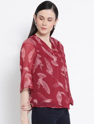 bell sleeved printed top - 17715210 - Standard Image - 2