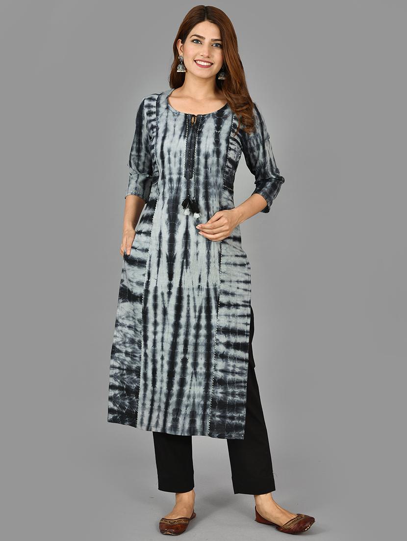 shibori printed straight kurta - 17715218 - Zoom Image - 1
