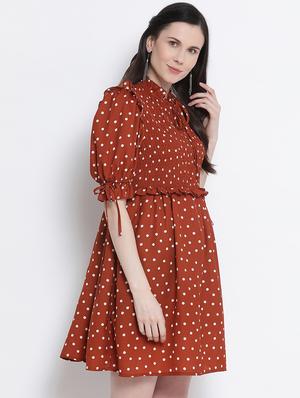 tie knot sleeved polka dot flared dress - 17715232 - Standard Image - 2