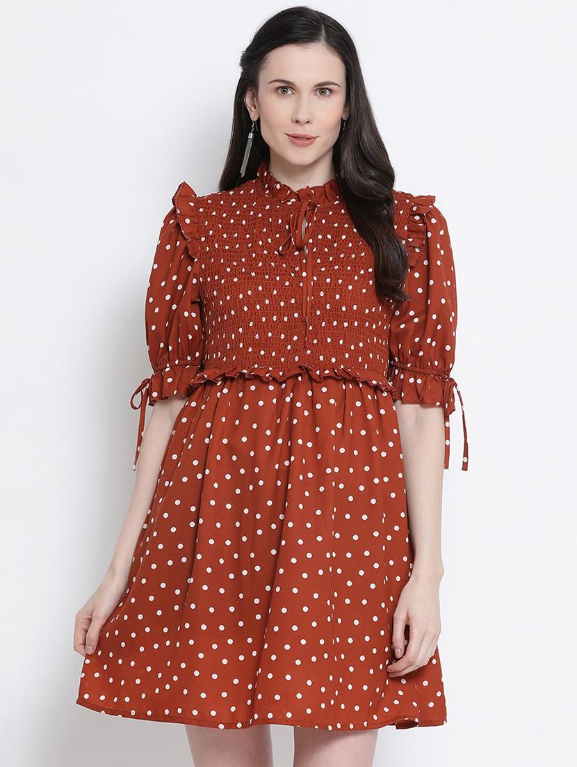 tie knot sleeved polka dot flared dress - 17715232 - Zoom Image - 1