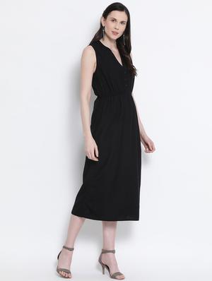 mandarin neck solid a-line dress - 17715241 - Standard Image - 2