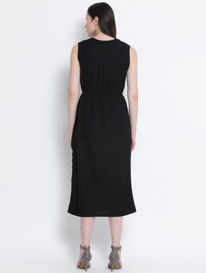 mandarin neck solid a-line dress - 17715241 - Standard Image - 3