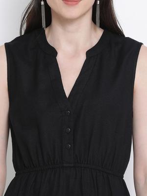 mandarin neck solid a-line dress - 17715241 - Standard Image - 4