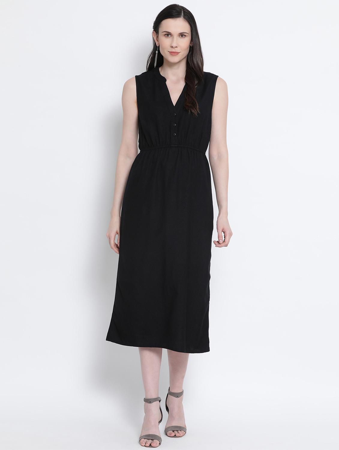 mandarin neck solid a-line dress - 17715241 - Zoom Image - 1