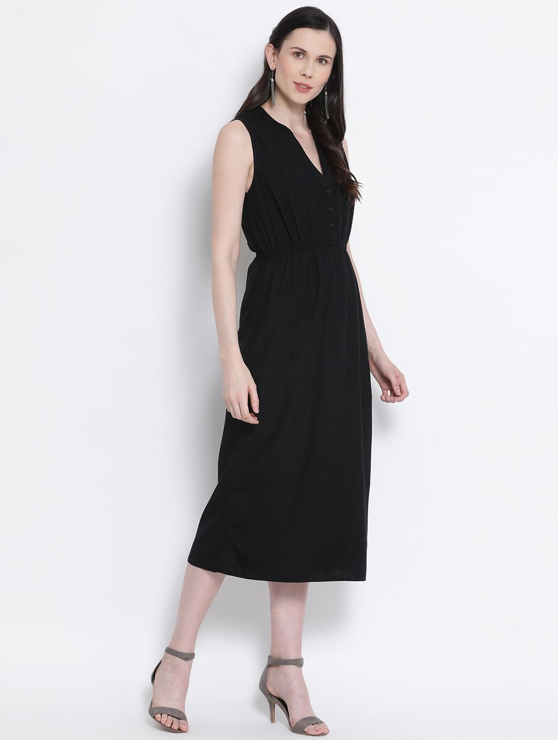 mandarin neck solid a-line dress - 17715241 - Zoom Image - 2