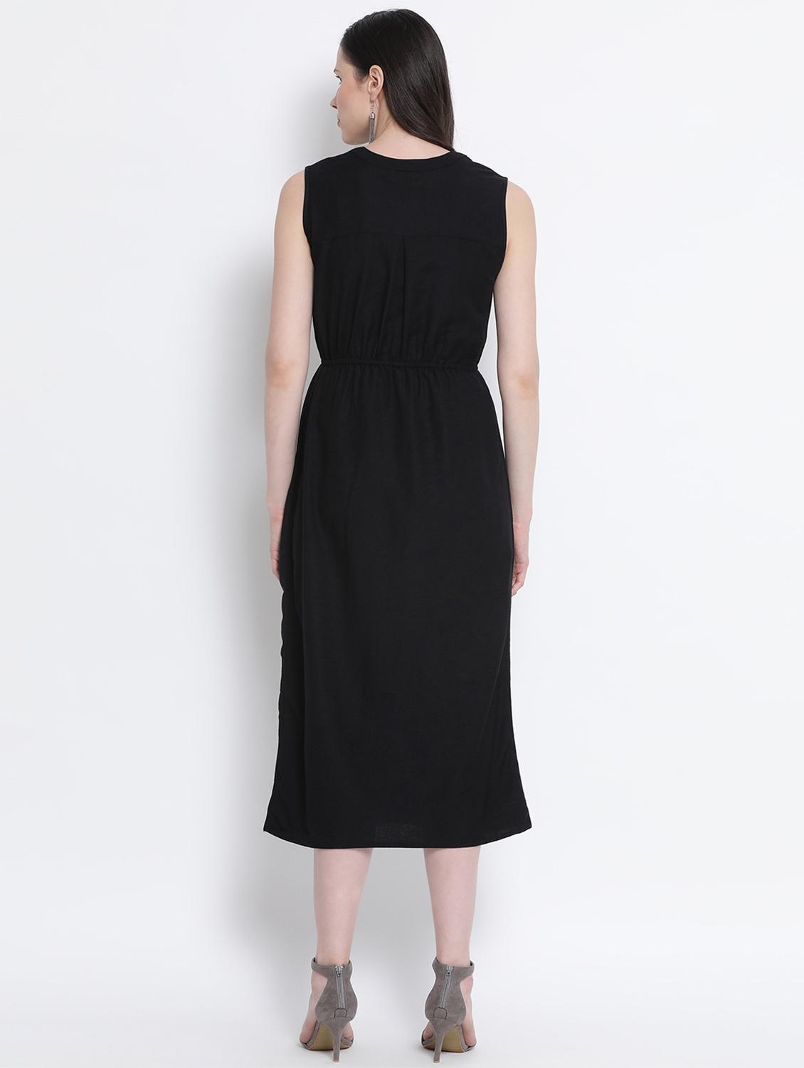 mandarin neck solid a-line dress - 17715241 - Zoom Image - 3