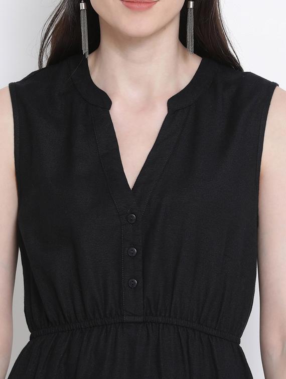 mandarin neck solid a-line dress - 17715241 - Zoom Image - 4
