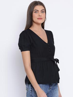 tie front solid top - 17715325 - Standard Image - 2