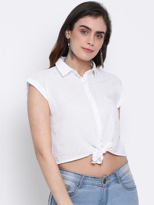 tie front cropped shirt - 17715458 - Standard Image - 1