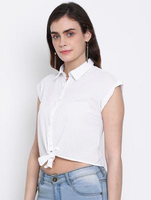 tie front cropped shirt - 17715458 - Standard Image - 2