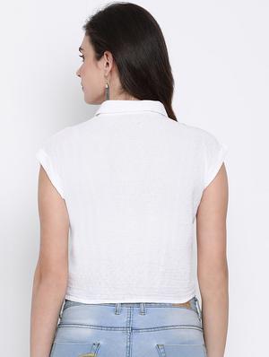 tie front cropped shirt - 17715458 - Standard Image - 3