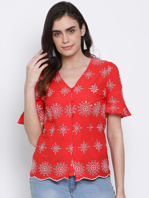 scallop hem embroidered top - 17715480 - Standard Image - 1