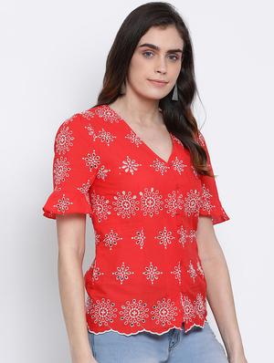scallop hem embroidered top - 17715480 - Standard Image - 2