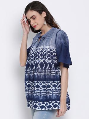tie up neck a-line tunic - 17715485 - Standard Image - 2