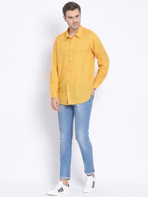 yellow self design casual shirt - 17715502 - Standard Image - 4