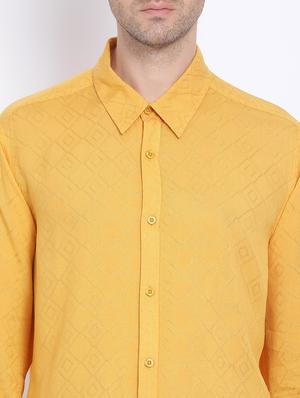 yellow self design casual shirt - 17715502 - Standard Image - 5