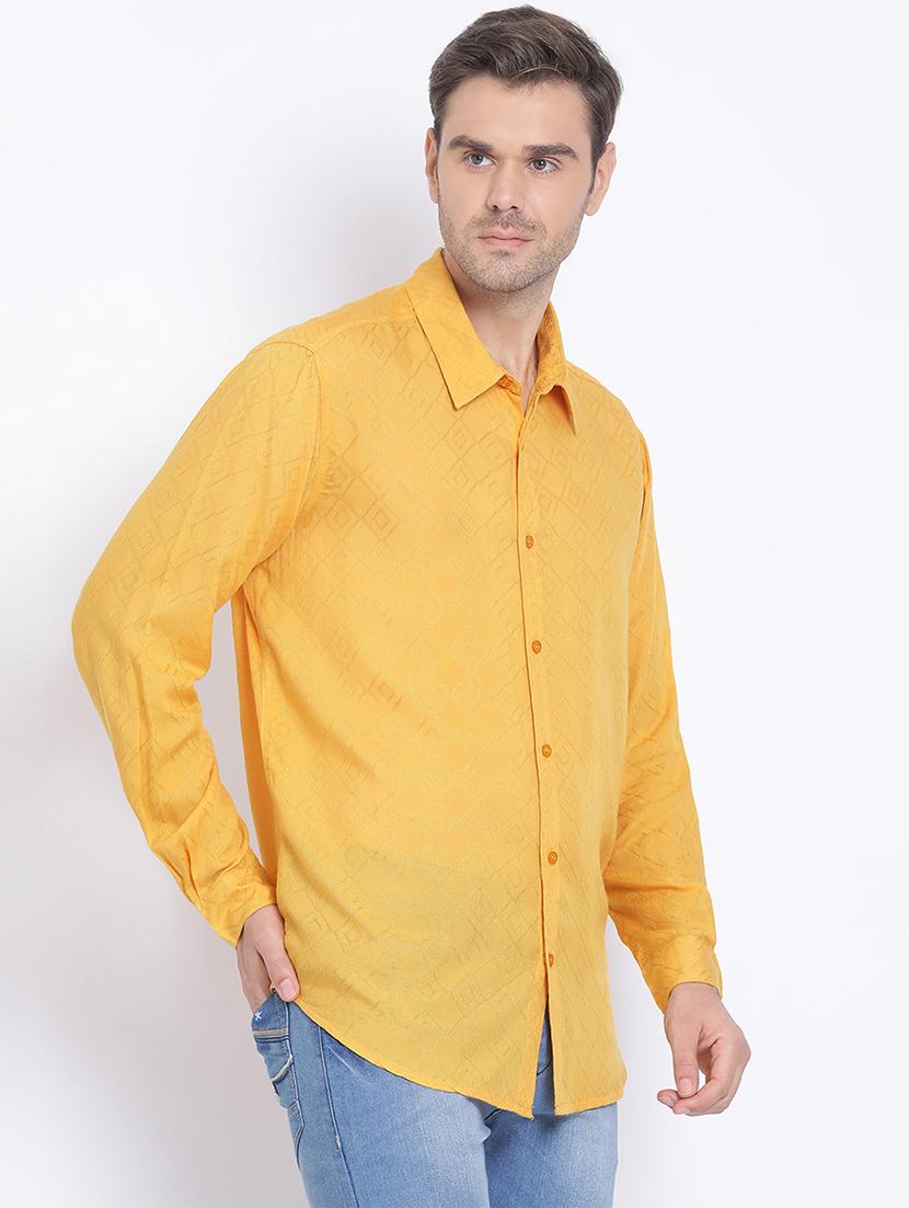yellow self design casual shirt - 17715502 - Zoom Image - 2