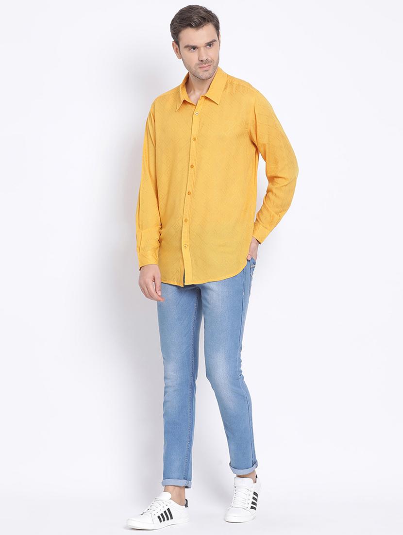 yellow self design casual shirt - 17715502 - Zoom Image - 4