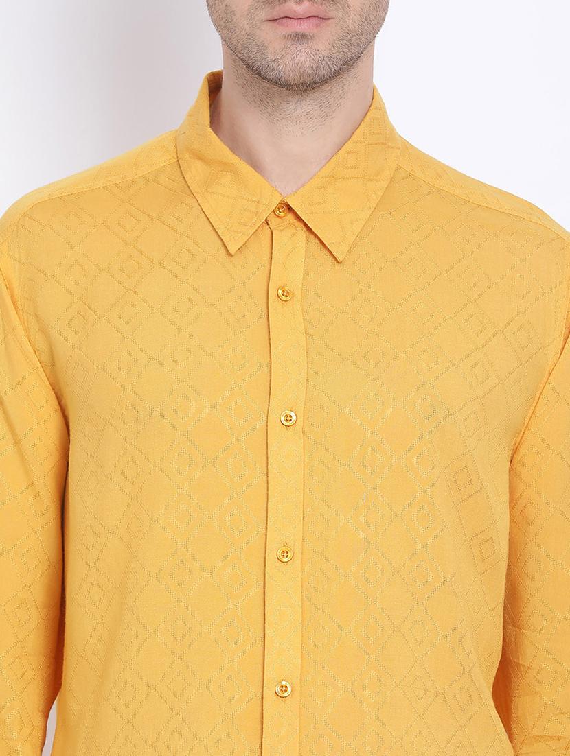 yellow self design casual shirt - 17715502 - Zoom Image - 5