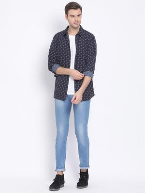 navy blue printed casual shirt - 17715521 - Standard Image - 4