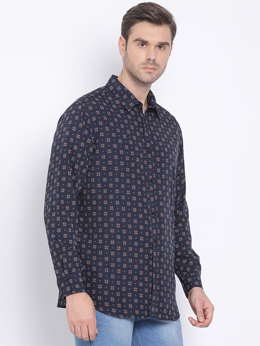 navy blue printed casual shirt - 17715521 - Zoom Image - 2