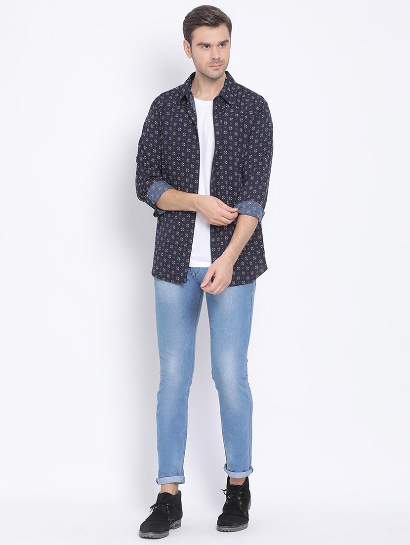 navy blue printed casual shirt - 17715521 - Zoom Image - 4
