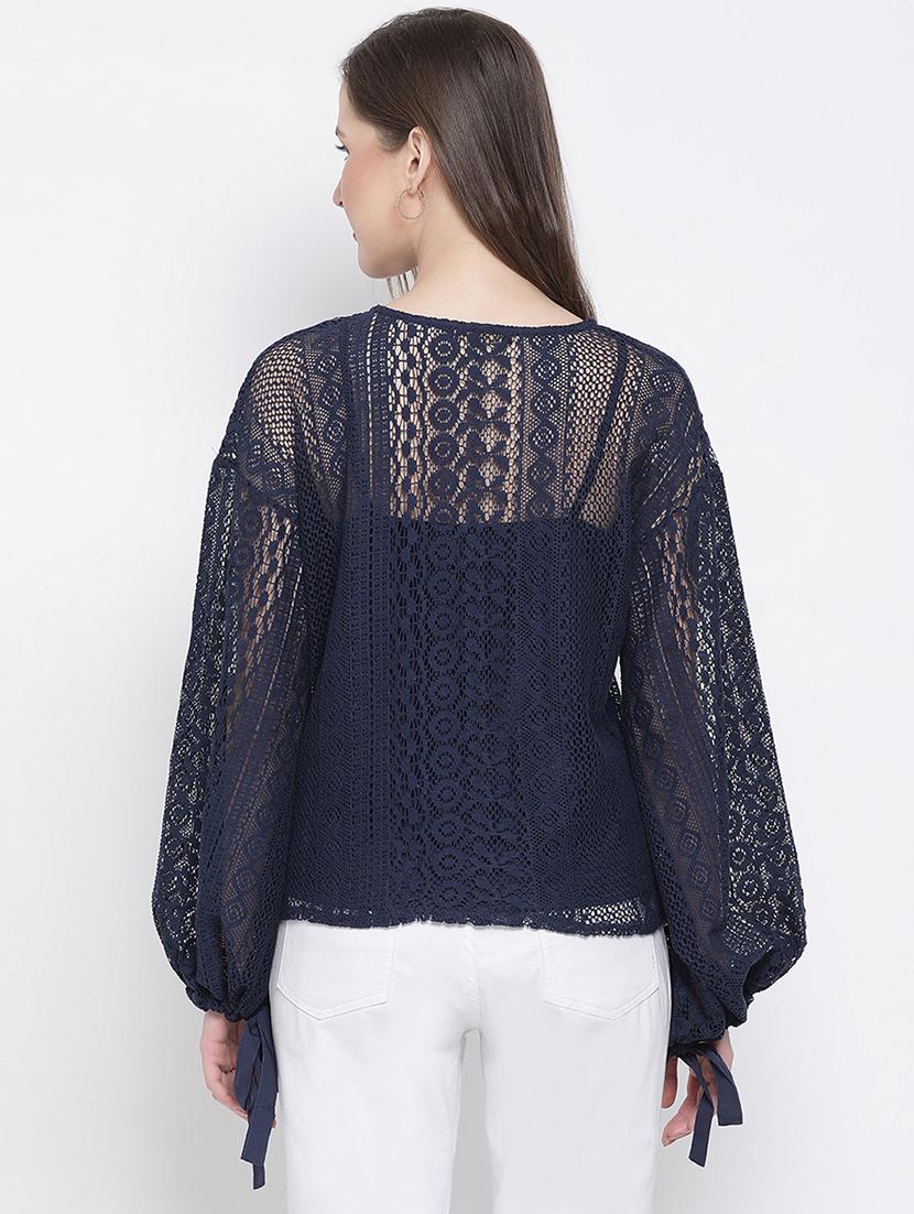 tie up sleeves crochet top - 17715577 - Zoom Image - 3