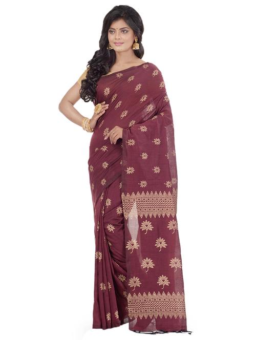 maroon cotton handloom saree with blouse - 17715651 - Standard Image - 1