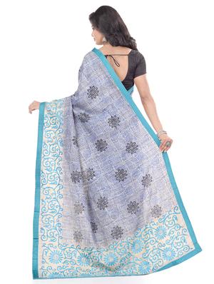 blue tussar silk saree with blouse - 17715670 - Standard Image - 2