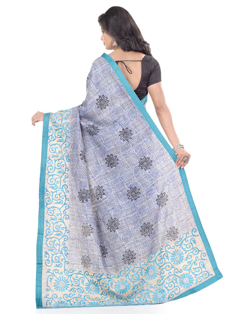 blue tussar silk saree with blouse - 17715670 - Zoom Image - 2