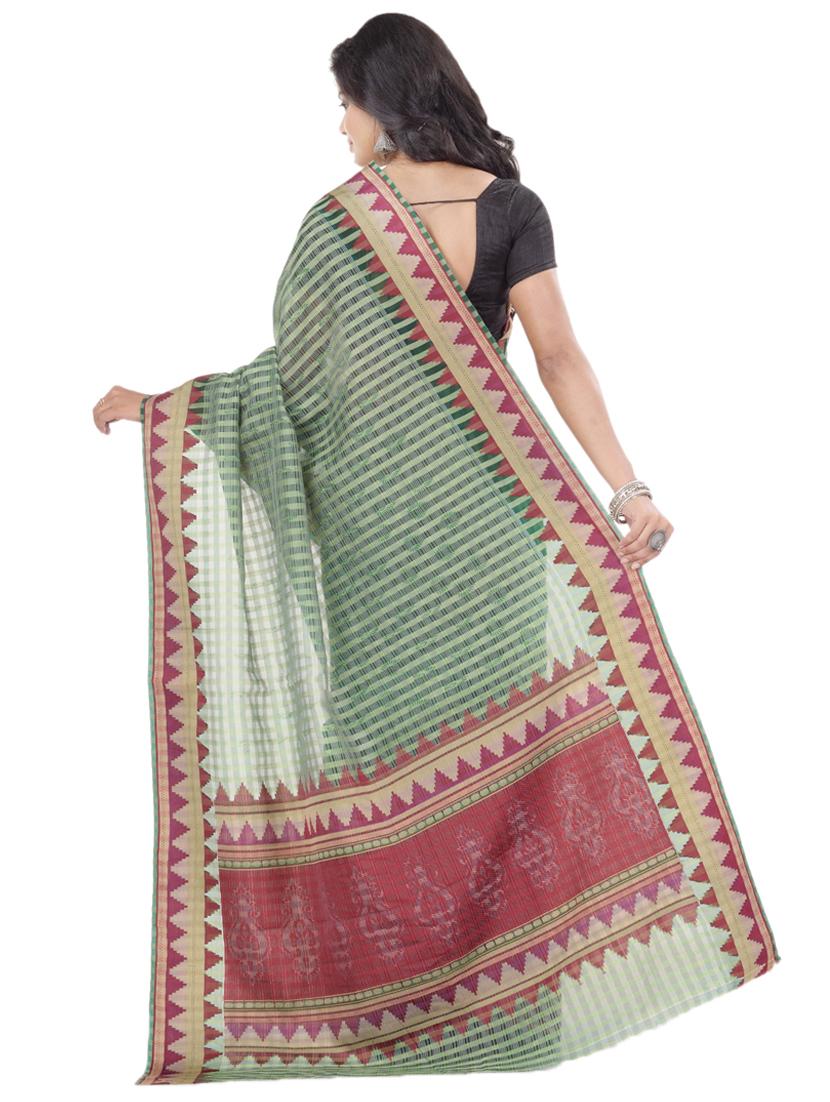 green silk handloom saree with blouse - 17715673 - Zoom Image - 2
