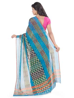 turquoise georgette printed saree with blouse - 17715674 - Standard Image - 2