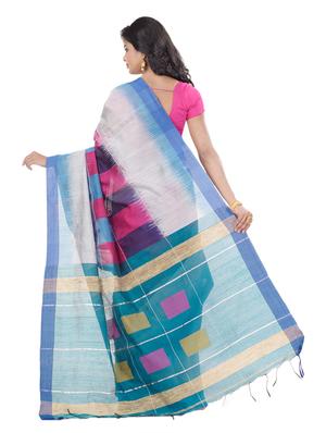 turquoise cotton handloom saree with blouse - 17715686 - Standard Image - 2