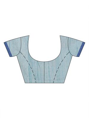 turquoise cotton handloom saree with blouse - 17715686 - Standard Image - 3