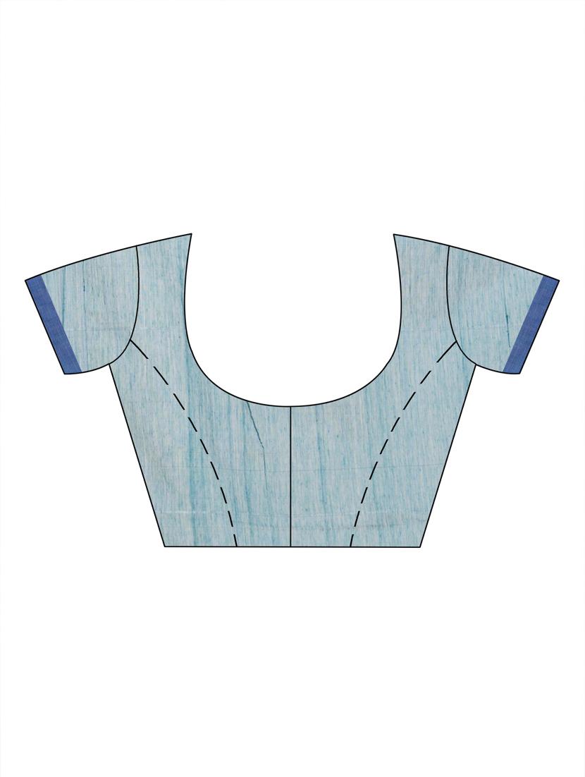 turquoise cotton handloom saree with blouse - 17715686 - Zoom Image - 3