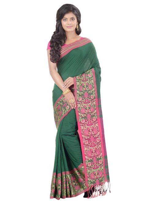 green cotton handloom saree with blouse - 17715687 - Standard Image - 1