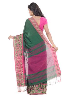 green cotton handloom saree with blouse - 17715687 - Standard Image - 2