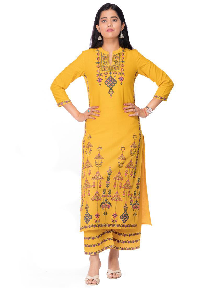 mustard kurta palazzo set - 17715808 - Zoom Image - 1