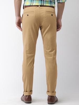 beige solid chinos - 17716057 - Standard Image - 3