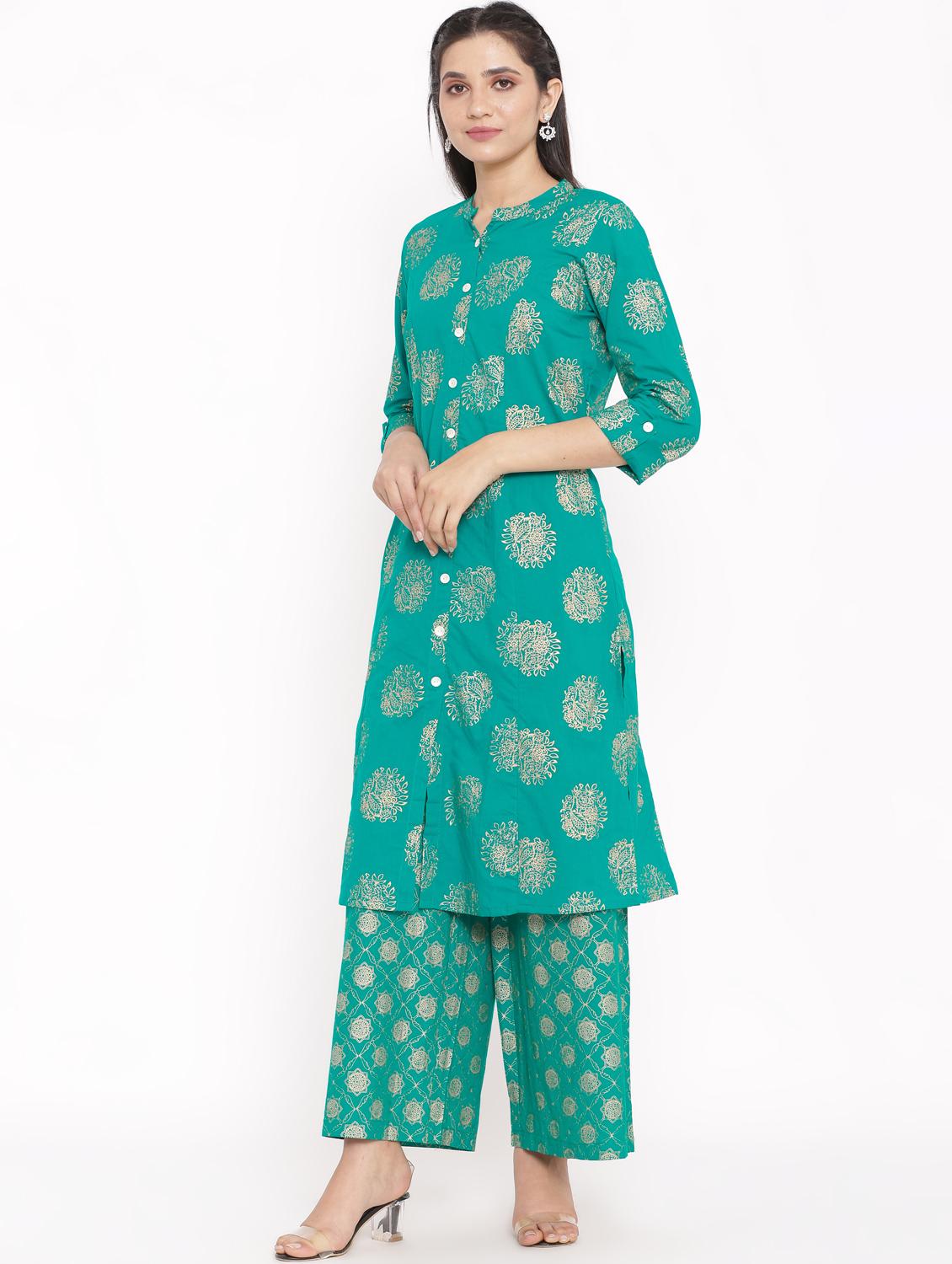 foil print kurta palazzo set - 17717231 - Zoom Image - 2