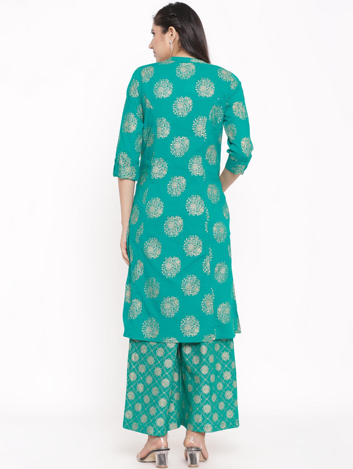 foil print kurta palazzo set - 17717231 - Zoom Image - 3
