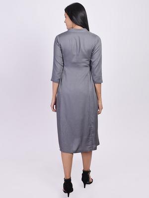 solid a-line ethnic dress - 17717248 - Standard Image - 3