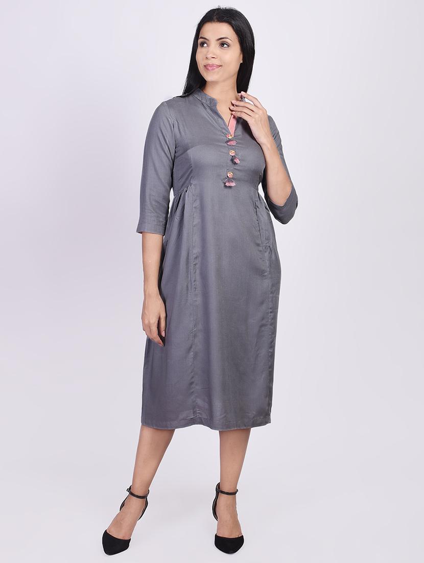 solid a-line ethnic dress - 17717248 - Zoom Image - 1