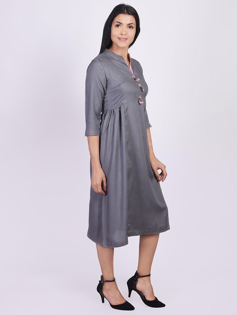 solid a-line ethnic dress - 17717248 - Zoom Image - 2